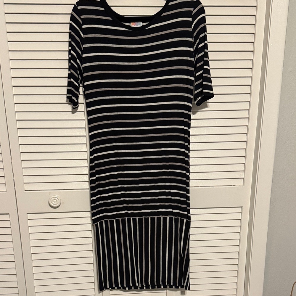 LuLaRoe Black and White Striped Midi Dress
